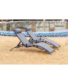 Lot de 2 transats empilables et ajustables en aluminium Ceylan gris et noir - 66x179x30 cm