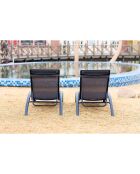 Lot de 2 transats empilables et ajustables en aluminium Ceylan gris et noir - 66x179x30 cm