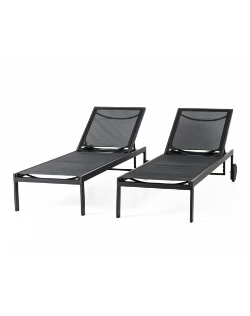 Lot de 2 bains de soleil inclinables avec roues en aluminium Mariva noir - 215x67x35 cm