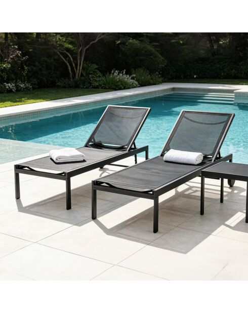 Lot de 2 bains de soleil inclinables avec roues en aluminium Mariva noir - 215x67x35 cm
