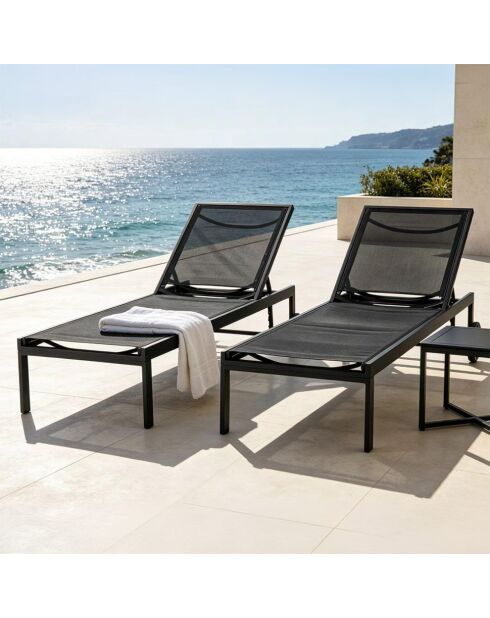 Lot de 2 bains de soleil inclinables avec roues en aluminium Mariva noir - 215x67x35 cm