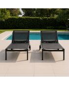 Lot de 2 bains de soleil inclinables avec roues en aluminium Mariva noir - 215x67x35 cm