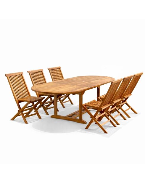 Salon de jardin en teck huilé 6 places avec table ovale et 6 chaises Lobo marron - 7 pièces