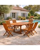 Salon de jardin en teck huilé 6 places avec table ovale et 6 chaises Lobo marron - 7 pièces