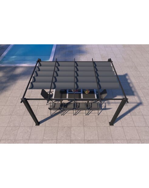 Freistehende Pergola 3x4 m mit ausziehbarer Leinwand Rilova grau - 405x298x227 cm