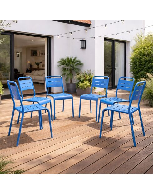 Set mit 6 blauen stapelbaren Gartenstühlen von Falcou - 43x59x79 cm