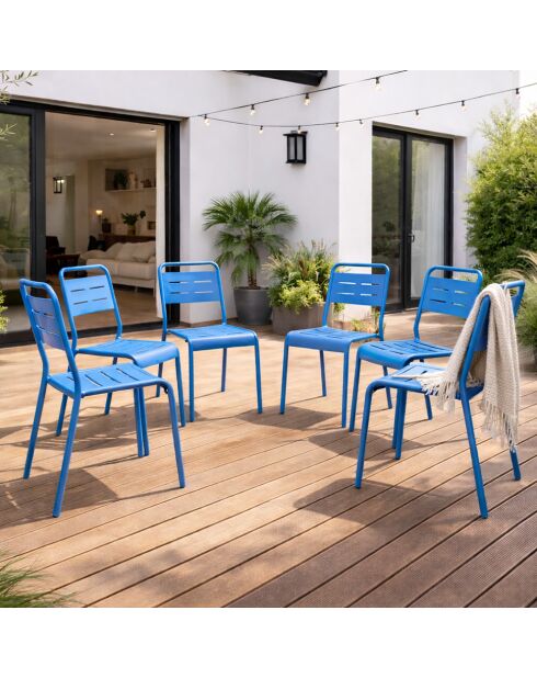 Set mit 6 blauen stapelbaren Gartenstühlen von Falcou - 43x59x79 cm