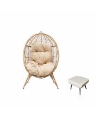 Ensemble d'extérieur : fauteuil suspendu effet rotin et repose-pieds avec coussin Rimouski beige - 2 pièces