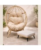 Ensemble d'extérieur : fauteuil suspendu effet rotin et repose-pieds avec coussin Rimouski beige - 2 pièces