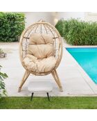 Ensemble d'extérieur : fauteuil suspendu effet rotin et repose-pieds avec coussin Rimouski beige - 2 pièces