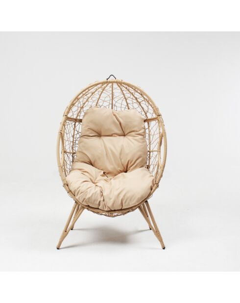 Ensemble d'extérieur : fauteuil suspendu effet rotin et repose-pieds avec coussin Rimouski beige - 2 pièces