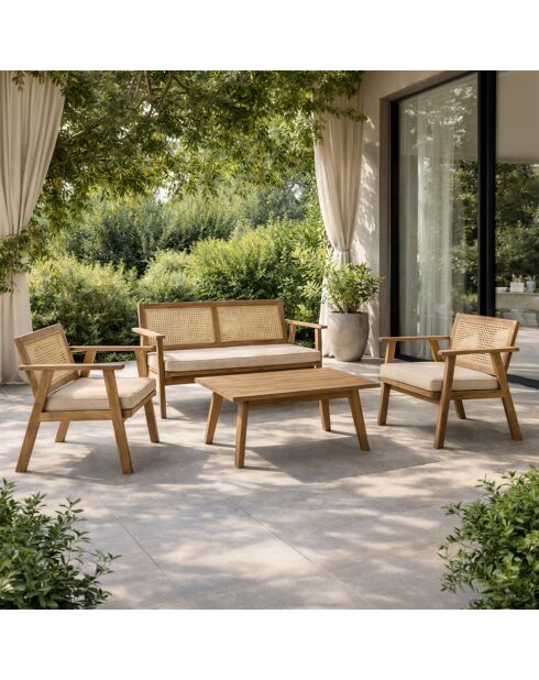 Muebles de jardín de 4 plazas en madera de acacia y bastones de Krabi - 4 piezas