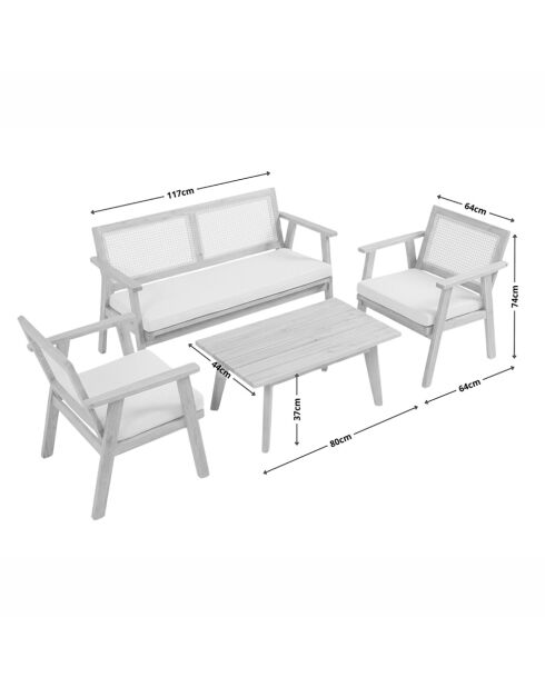 Muebles de jardín de 4 plazas en madera de acacia y bastones de Krabi - 4 piezas