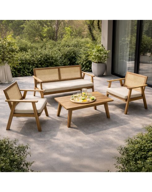 Muebles de jardín de 4 plazas en madera de acacia y bastones de Krabi - 4 piezas