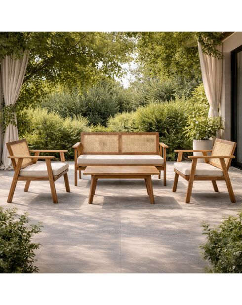 Muebles de jardín de 4 plazas en madera de acacia y bastones de Krabi - 4 piezas