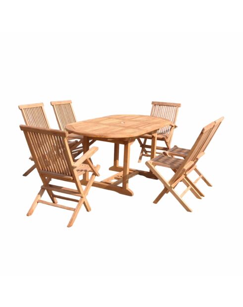 Table de jardin ovale avec 4 chaises et 2 fauteuils en teck Lireno marron - 7 pièces