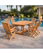Table de jardin ovale avec 4 chaises et 2 fauteuils en teck Lireno marron - 7 pièces