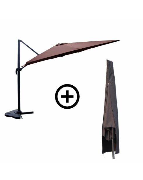 Ombrellone rettangolare rotante in alluminio offset con copertura Koriva marrone - 268x38x14 cm