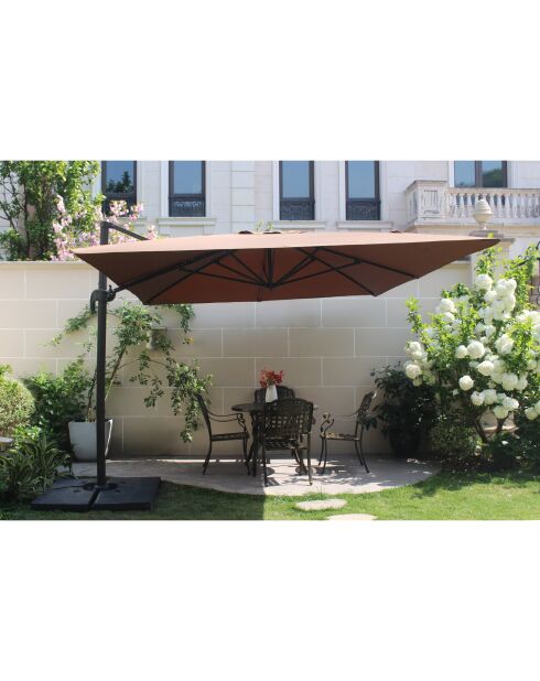 Ombrellone rettangolare rotante in alluminio offset con copertura Koriva marrone - 268x38x14 cm