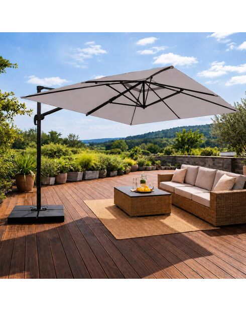 Ceret grauer rechteckiger drehbarer versetzter Aluminium-Sonnenschirm - 300x400x258 cm