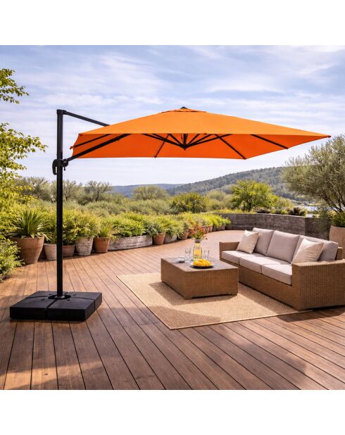 Ceret rechteckiger, versetzter, drehbarer Aluminium-Sonnenschirm, 300 x 400 x 258 cm, Orange