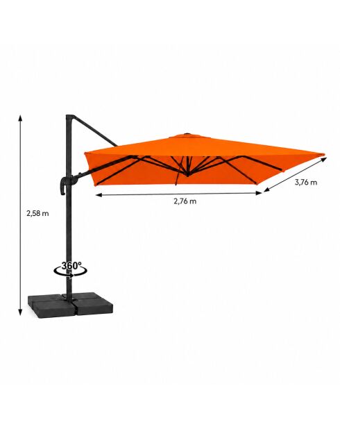 Ceret rechteckiger, versetzter, drehbarer Aluminium-Sonnenschirm, 300 x 400 x 258 cm, Orange