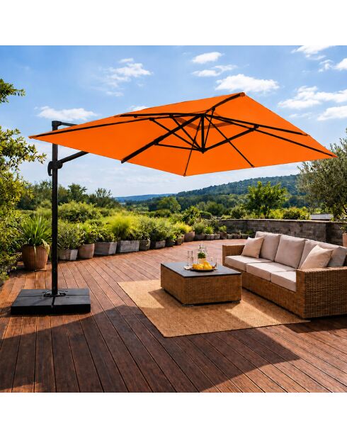 Ceret rechteckiger, versetzter, drehbarer Aluminium-Sonnenschirm, 300 x 400 x 258 cm, Orange