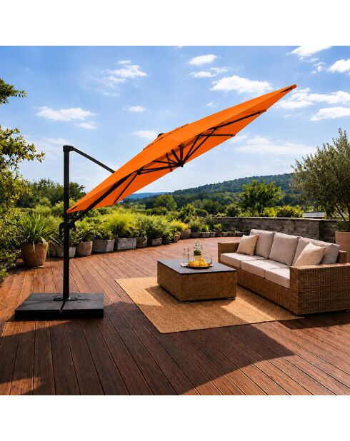 Ceret rechteckiger, versetzter, drehbarer Aluminium-Sonnenschirm, 300 x 400 x 258 cm, Orange