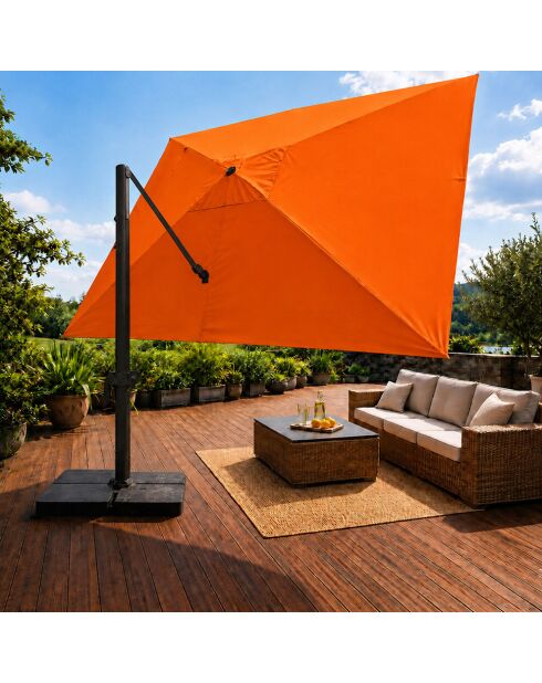 Ceret rechteckiger, versetzter, drehbarer Aluminium-Sonnenschirm, 300 x 400 x 258 cm, Orange