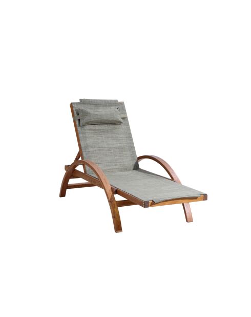 Transat en bois et toile en PVC Valia gris olive - 195x75x95 cm
