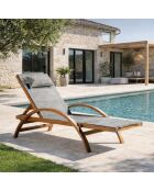Transat en bois et toile en PVC Valia gris olive - 195x75x95 cm
