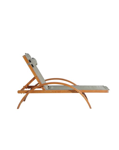 Transat en bois et toile en PVC Valia gris olive - 195x75x95 cm