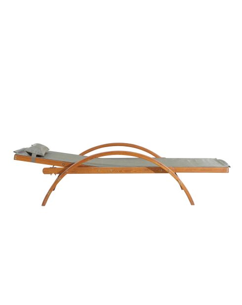 Transat en bois et toile en PVC Valia gris olive - 195x75x95 cm
