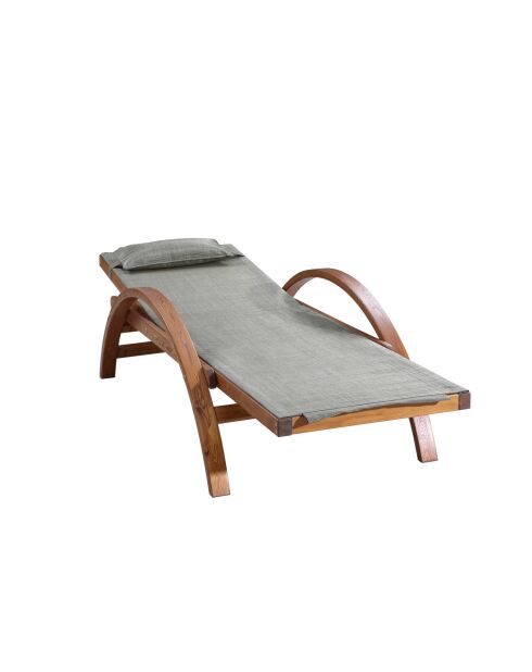 Transat en bois et toile en PVC Valia gris olive - 195x75x95 cm