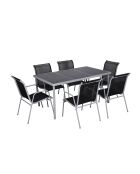 Table de jardin et 6 chaises en acier et toile PVC Wileva gris - 150x90x72 cm