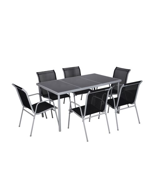 Table de jardin et 6 chaises en acier et toile PVC Wileva gris - 150x90x72 cm