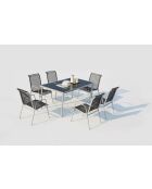 Table de jardin et 6 chaises en acier et toile PVC Wileva gris - 150x90x72 cm