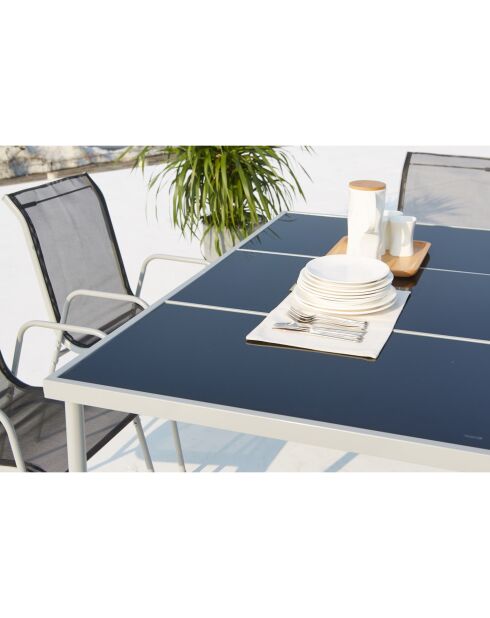 Table de jardin et 6 chaises en acier et toile PVC Wileva gris - 150x90x72 cm