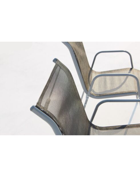Table de jardin et 6 chaises en acier et toile PVC Wileva gris - 150x90x72 cm