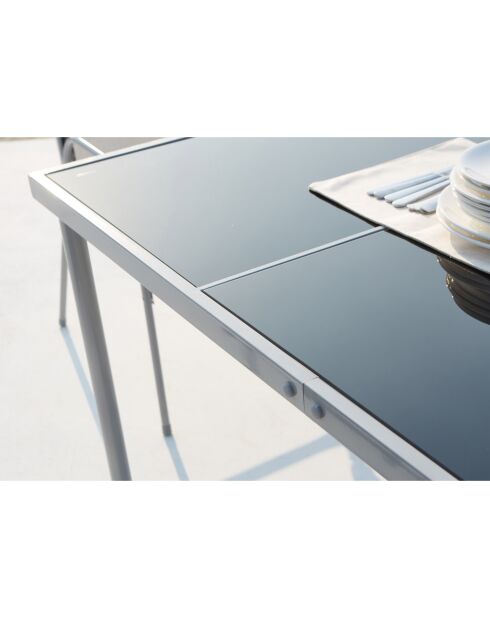 Table de jardin et 6 chaises en acier et toile PVC Wileva gris - 150x90x72 cm