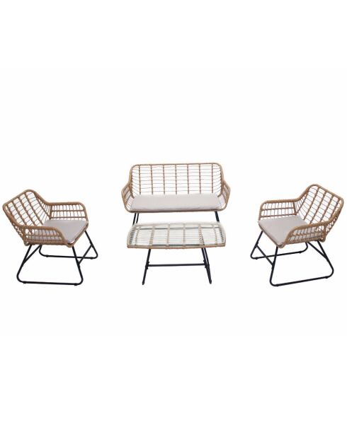 Salon de jardin 4 places en rotin et acier Ulina beige et noir - 4 pièces