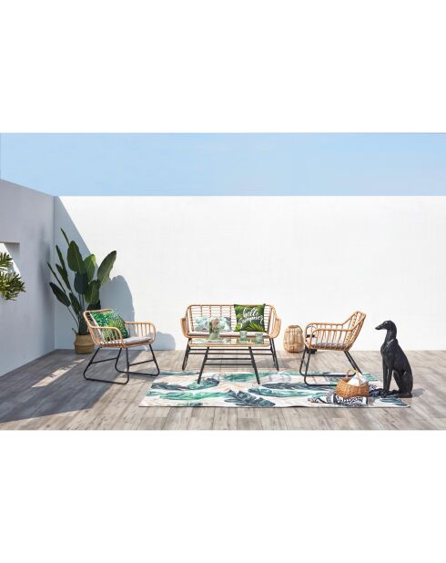 Salon de jardin 4 places en rotin et acier Ulina beige et noir - 4 pièces