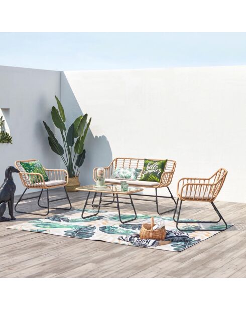 Salon de jardin 4 places en rotin et acier Ulina beige et noir - 4 pièces