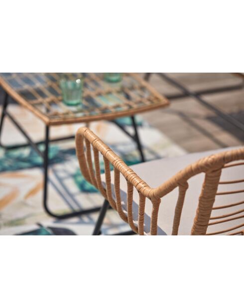 Salon de jardin 4 places en rotin et acier Ulina beige et noir - 4 pièces