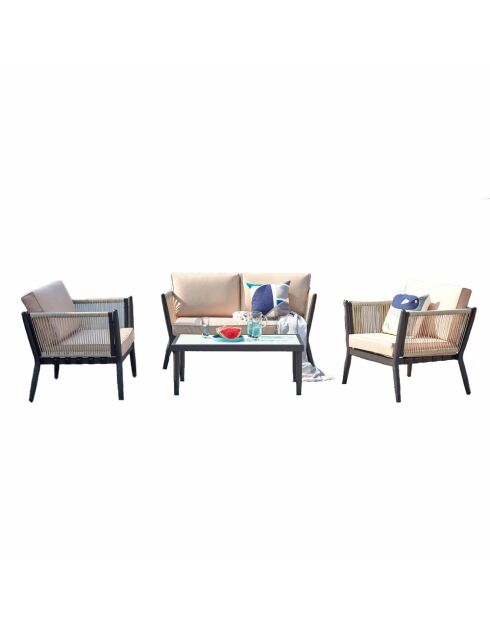 Salon de jardin 4 places en aluminium Cobalt écru et noir - 4 pièces