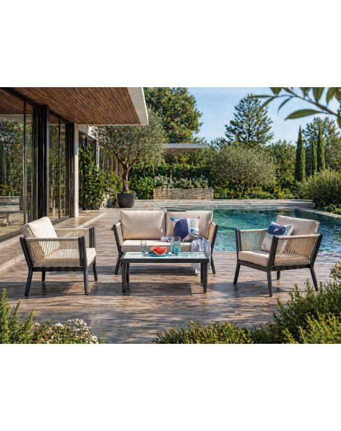 Salon de jardin 4 places en aluminium Cobalt écru et noir - 4 pièces
