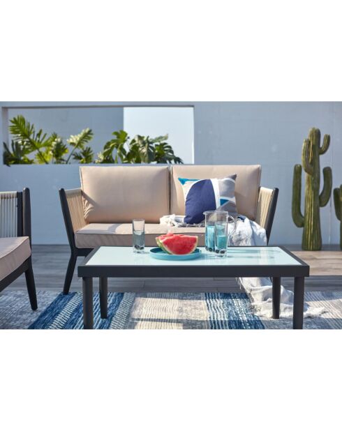 Salon de jardin 4 places en aluminium Cobalt écru et noir - 4 pièces