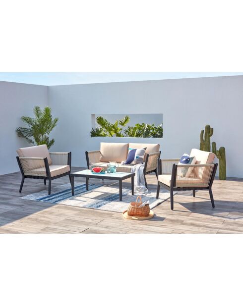 Salon de jardin 4 places en aluminium Cobalt écru et noir - 4 pièces