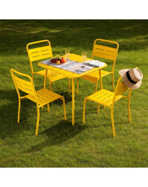 Falcou vierkante tafel 4 stoelen geel - 70x70 cm