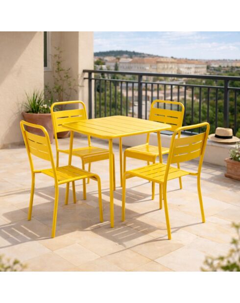 Falcou vierkante tafel 4 stoelen geel - 70x70 cm